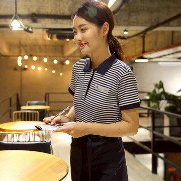 奶茶火鍋酒店服務員工作服短袖 西餐飲前臺收銀咖啡廳T恤秋春夏女