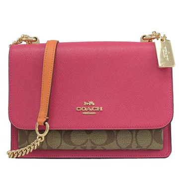 COACH C8344 KLARE 經典印花撞色肩斜背鍊包.桃紅/橘