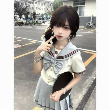 🐻狐兔JK原創抹茶白巧日系水手服套裝女中間服短袖JK制服甜美學院風