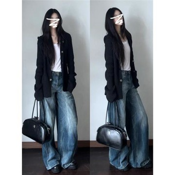 2026新款韓系慵懶風高級感黑色針織開衫毛衣外套女初夏小個子加厚