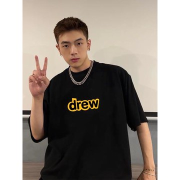 DREW BEE夏季笑臉字母短袖潮牌體恤情侶純棉重磅半袖寬松t恤男ins