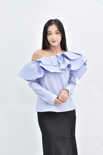 (S) luxe 條紋藍色長袖上衣