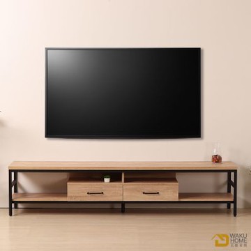 WAKUHOME 瓦酷家具格萊斯原切木輕工業風7尺電視櫃-寬210.8*深45*高46.5