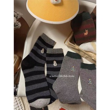 *Fish store*襪子羊毛襪雪人圣誕老人馴鹿圣誕樹中筒襪條紋襪