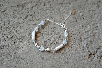 月光女神 - 月光石 白水晶 白紋石 925純銀手鍊