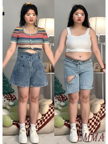 大碼牛仔短褲女 夏季新款 胖mm設計感高腰顯瘦寬鬆遮肉a字闊腿熱褲 休閑慵懶風 oversize 韓版簡約百搭牛仔短褲女