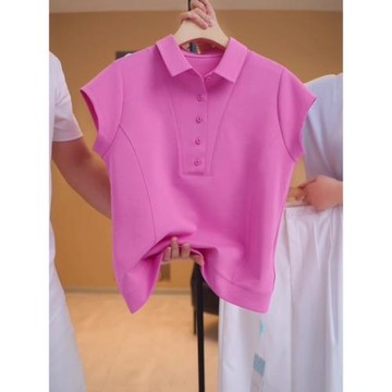 大碼歐貨時尚百搭翻領短袖T恤女2026夏新款胖MM顯瘦寬松減齡上衣