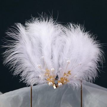 漢服發飾羽毛發夾女古風毛絨頭飾超仙白色毛茸茸飾品兒童古裝配飾