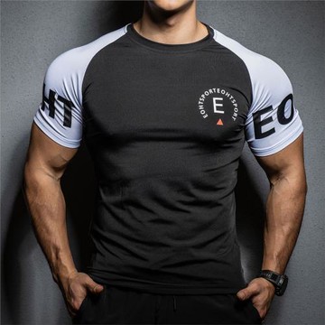 2025春夏新款男運動T恤牛奶絲休閑跑步修身彈力速干冰感短袖打底