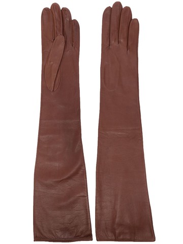 Manokhi - elbow-length leather gloves - women - Leather - 7 - Brown