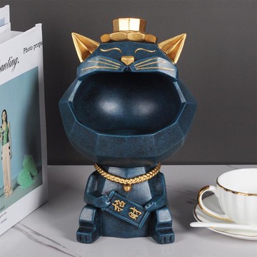 收納擺件創意狗大容量招財貓送禮朋友收納玄關鑰匙雜物客廳托盤純手工樹脂