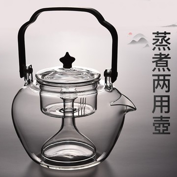 從簡加厚提梁壺 耐熱玻璃茶壺 大容量蒸煮茶壺家用電陶爐煮茶套裝