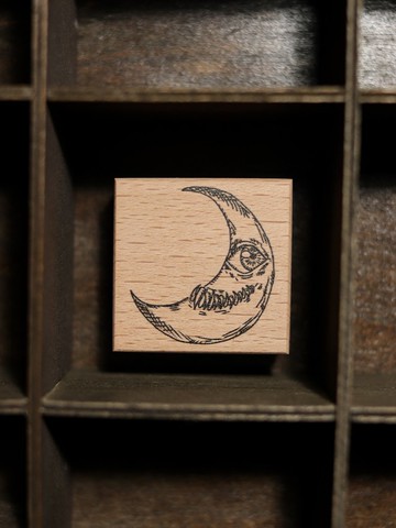 復古手繪風 楓木印章 月