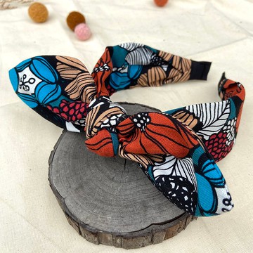 髮箍/兔耳髮箍/高雅線條花-紅色繽紛