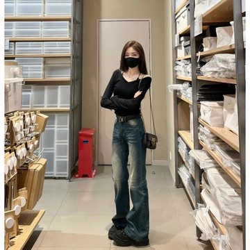 180超長高個子加長175微喇牛仔褲女早秋款低腰顯瘦彈力喇叭拖地褲