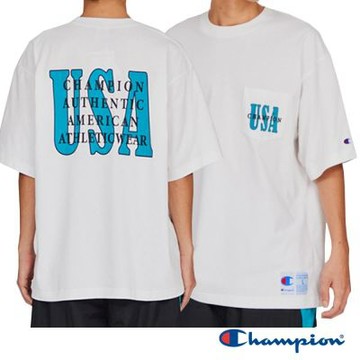 Champion 官方直營 男款 Action Style寬版印花口袋短袖TEE-白色(C3-B315-010)