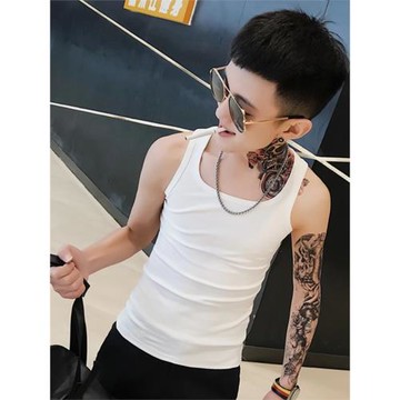 男士背心純棉無袖透氣夏季緊身彈力工字汗衫跨欄吊帶黃色運動打底