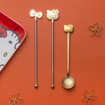 Kitty勺子攪拌棒 HelloKitty可愛金色勺子咖啡家用甜品攪拌棒超厚長柄調羹韓式輕奢