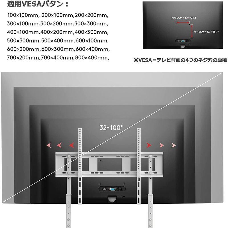 UNHO テレビスタンド 壁寄せ テレビ台 白 ハイタイプ 薄型 tvスタンド