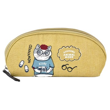 kUSUgURU JAPAN 日本眼鏡貓 ANIMAL MODE系列 雙面可用多功能收納眼鏡盒 筆袋  黃色  1個