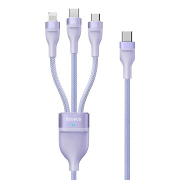 Baseus 倍思 閃速2一拖3 PD接口Type-C-Micro + Lightning + Type-C快充線  1.5m  紫色  1條