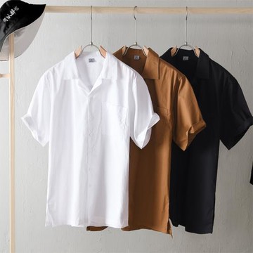 夏季男士純棉短袖襯衫翻領寬松襯衣潮牌青年薄款休閑寸衫工裝上衣