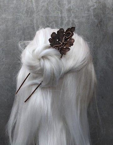 手工銅製髮叉，電鑄菊花葉髮飾