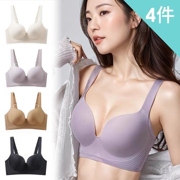 【enac 依奈川】4件組 ☆ 高彈減壓寬肩帶無鋼圈內衣/性感內衣/女內著/無痕內衣(隨機)