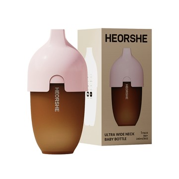 【HEORSHE】寬口矽膠仿母乳奶瓶(240ml)-玫瑰粉