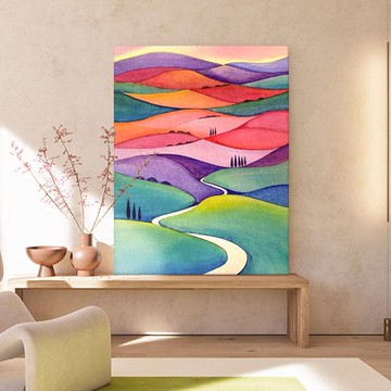 壁畫 抽象彩色田園風景客廳裝飾畫高山連綿肌理純手繪油畫進門玄關掛畫