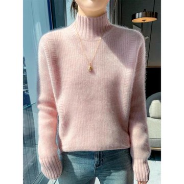 100%純羊毛衫女半高領加厚提花針織毛衣寬松保暖羊絨衫打底上衣