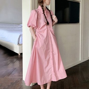 [巴黎精品] 現貨+預購 高級法式長洋裝中長裙洋裝連身裙子A字裙大碼寬鬆休閒女裝-短袖襯衫女裙子a1ku53