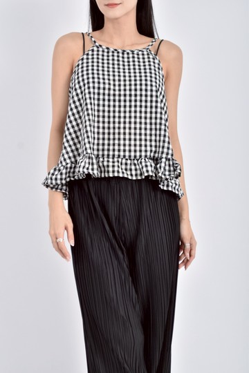 (M) 【Ivy私服】xiao zhai nv質感棉質格子無袖背心黑色上衣