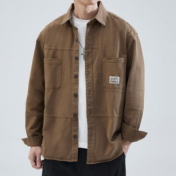新品【秋冬】美式工裝襯衫春秋夾克男士寬鬆春秋季日系襯衣休閒外套長袖上衣
