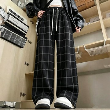 【台灣现貨】100KG大尺碼長褲 女生長褲 格子長褲 休閒長褲 春秋長褲 直筒長褲 美式長褲 復古長褲 寬鬆長褲 長褲女