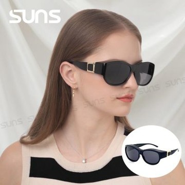 【SUNS】全包覆式偏光墨鏡 可套鏡 曜石黑方框墨鏡 抗藍光+抗UV400 修飾臉型 防眩光/遮陽/眼鏡族首選