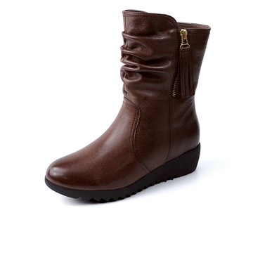 『絕版特賣★3折起』GREEN PINE慵懶周末皺皺拉鍊楔型短靴 咖啡色 (00861258)