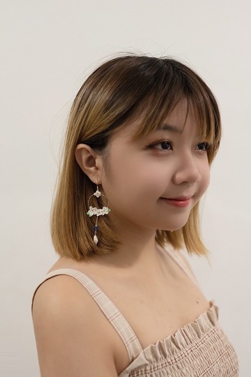 手作樹脂粘土雛菊珍珠純銀s925耳勾耳環