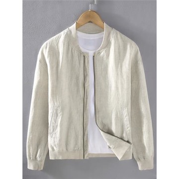 高端純亞麻立領夾克外套男夏季薄款休閑寬松短款復古棉麻上衣單層