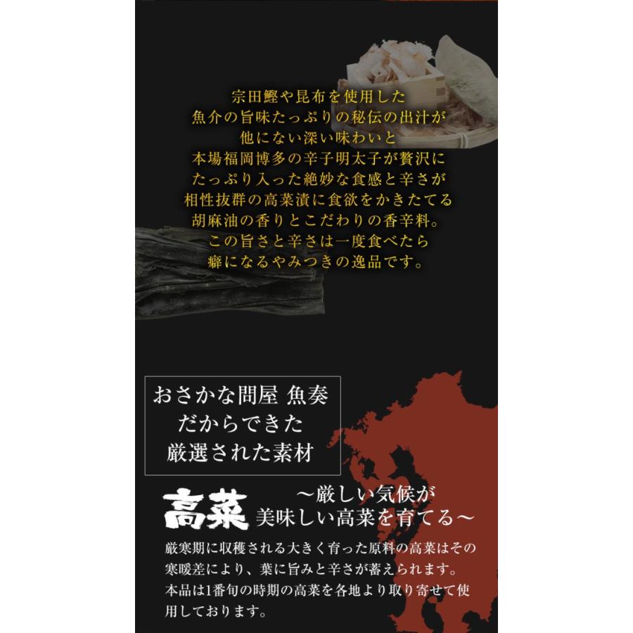 魚屋の明太高菜 辛子高菜 95g×4P 九州博多明太子 メール便 お試し ご飯のお供 在宅 母の日 父の日 敬老 中元 お歳暮