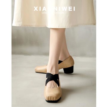 瑪麗珍女鞋氣質復古方頭百搭豬鼻子芭蕾單鞋淺口仙女風粗跟奶奶鞋