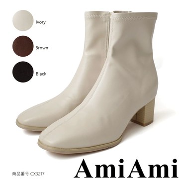 【AmiAmi】超模伸展台 中車線高跟襪靴 粗跟低跟 約會穿搭 5.5公分 CX3217