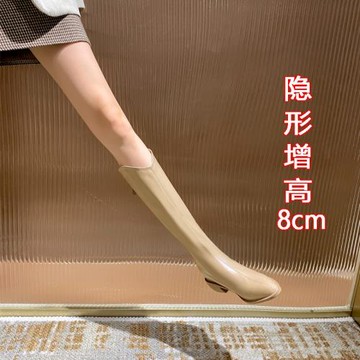 內增高長筒靴女尖頭白色v口高筒騎士靴真皮高跟小個子奶茶色長靴