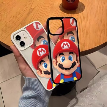馬裏奧 蘋果手機殼 亞克力背板 iPhone16 卡通手機殼 15 14 13 12 11Pro Max 防摔保護殼