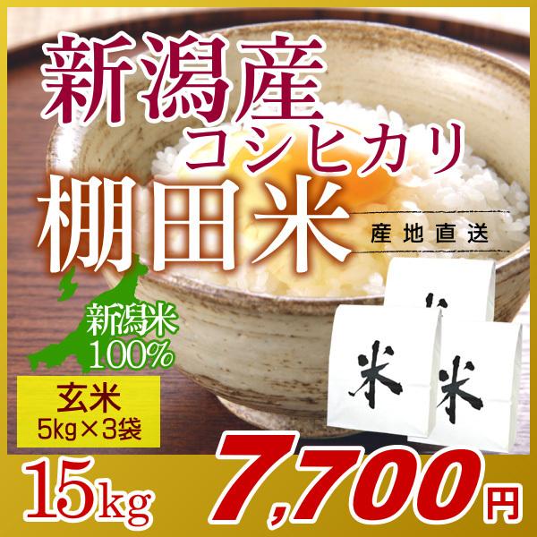 新潟コシヒカリ 玄米 15kg(5kg×3袋)／新米 米 お米 新潟 コシヒカリ こしひかり 新潟米 棚田米 おいしいお米 15キロ