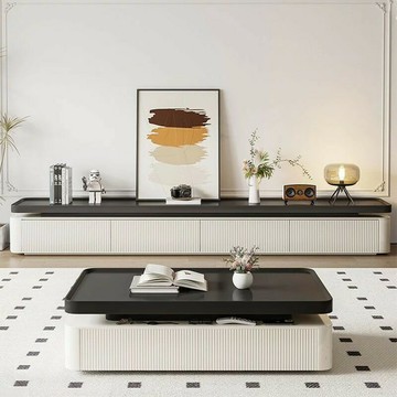 黑白茶幾客廳家用日式復古客廳茶幾新款高端茶幾電視機櫃組合