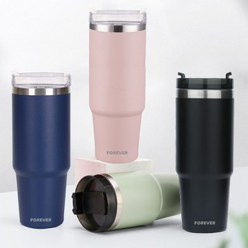 (買一送一) FOREVER 不鏽鋼保冰保冷冰霸杯/隨行杯900ml - 灰色2入