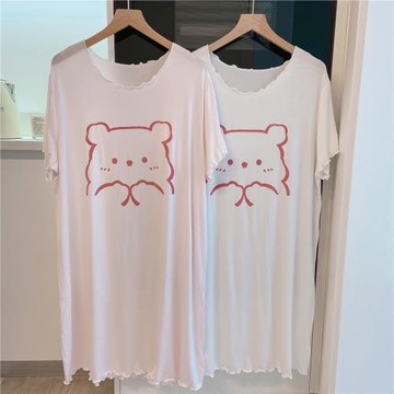 夏季莫代爾薄款睡衣女可愛羞羞小熊睡裙柔軟親膚夏天短袖寬松家居