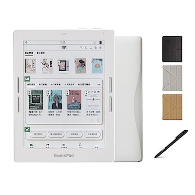 博客來【BooksPad】7.8吋彩色電子書閱讀器四件豪華組(白色主機+黑筆+筆芯+殼)