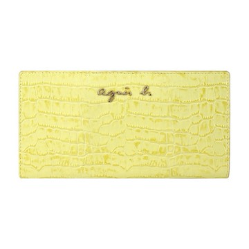 [平輸版]agnes b. 鱷魚壓紋卡片長夾-嫩黃/真品平輸